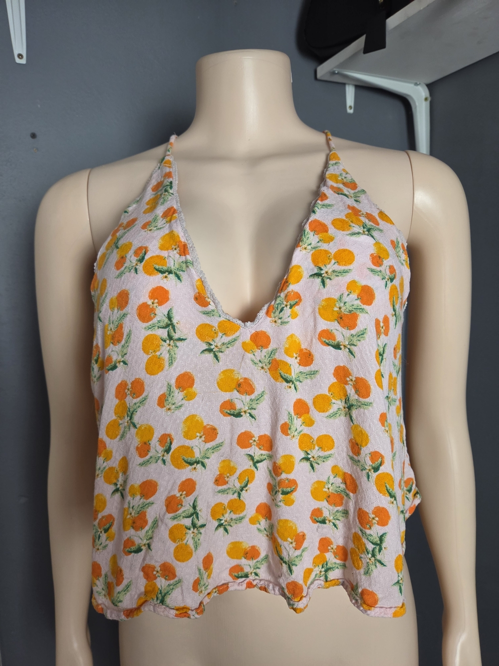 Free People Pink Halter Cami with Orange Fruit Print